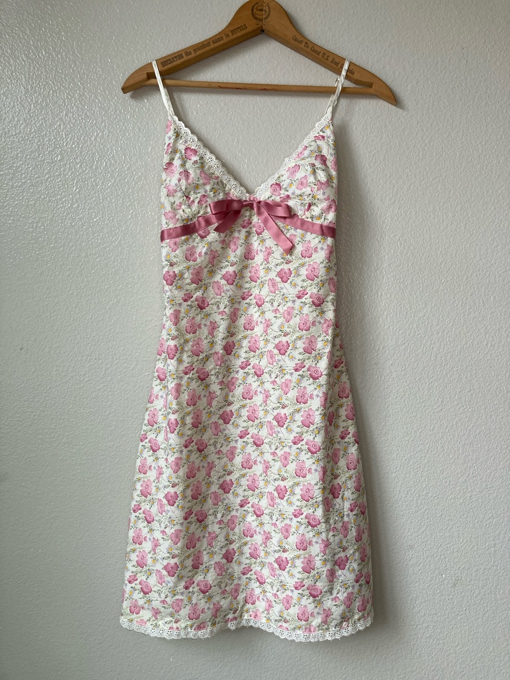 Vintage Y2K Papinelle floral babydoll nightgownsleep dress ribbon bow eyelet S